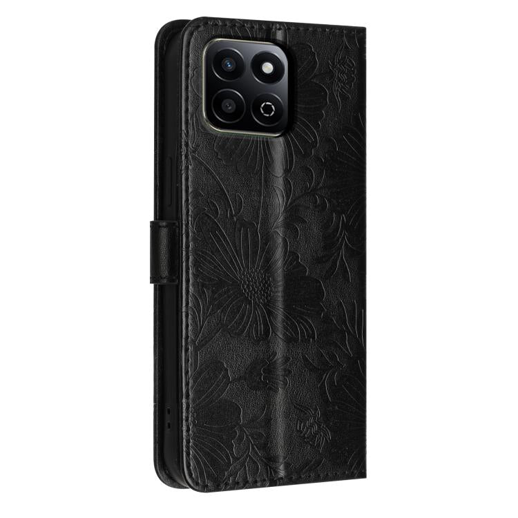 For Honor 200 Smart Sunflower Embossed Leather Phone Case with Small Black Rope