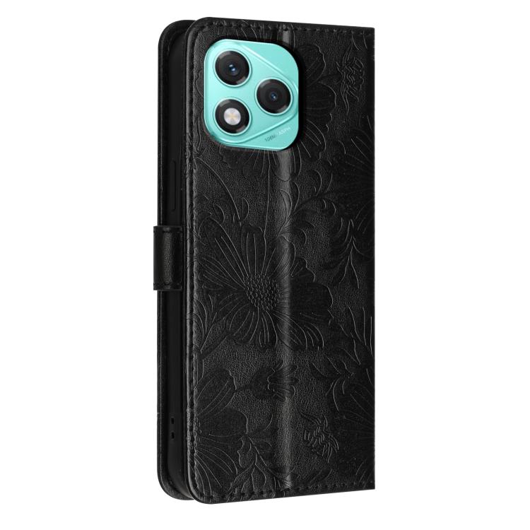 For Honor 400 Lite Global Sunflower Embossed Leather Phone Case with Small Black Rope