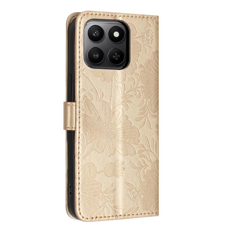For Honor 400 Smart 5G Global Sunflower Embossed Leather Phone Case with Small Black Rope