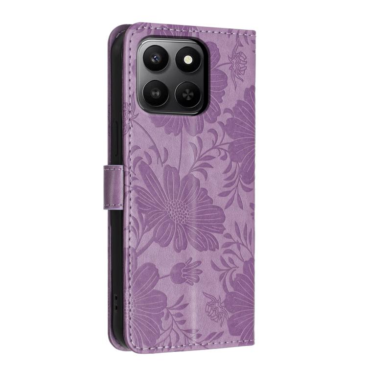 For Honor 400 Smart 5G Global Sunflower Embossed Leather Phone Case with Small Black Rope
