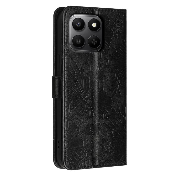 For Honor 400 Smart 5G Global Sunflower Embossed Leather Phone Case with Small Black Rope