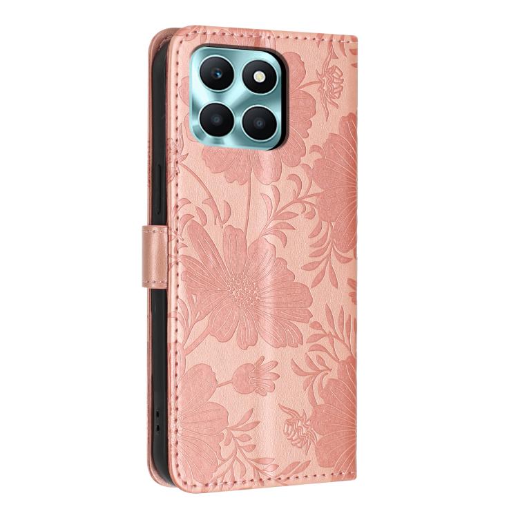 For Honor X6a Sunflower Embossed Leather Phone Case with Small Black Rope