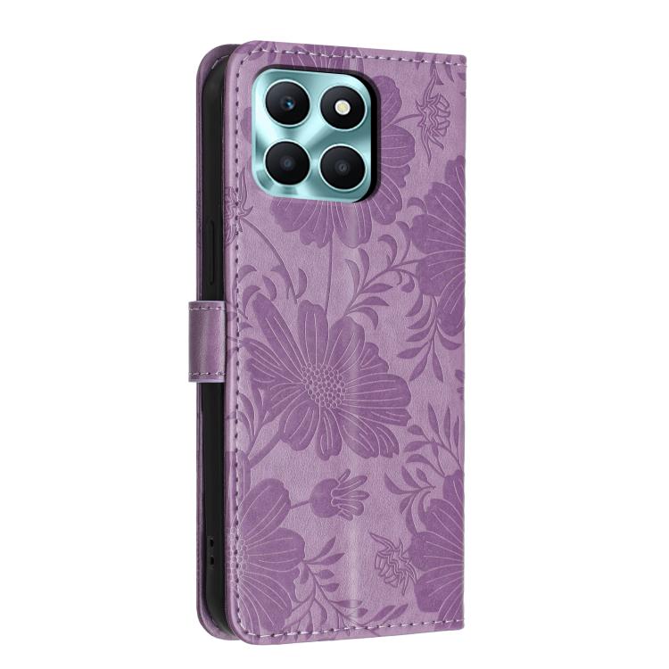 For Honor X6a Sunflower Embossed Leather Phone Case with Small Black Rope