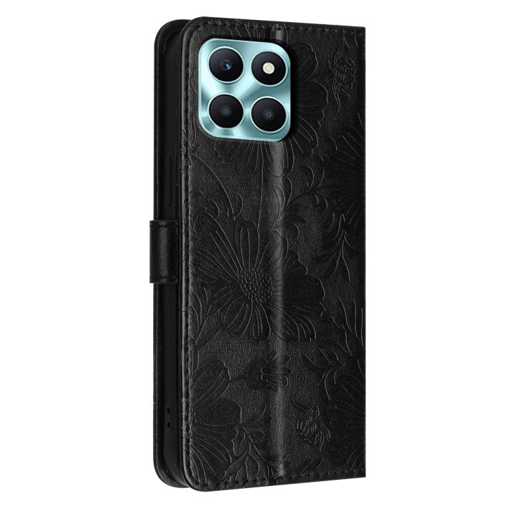 For Honor X6a Sunflower Embossed Leather Phone Case with Small Black Rope