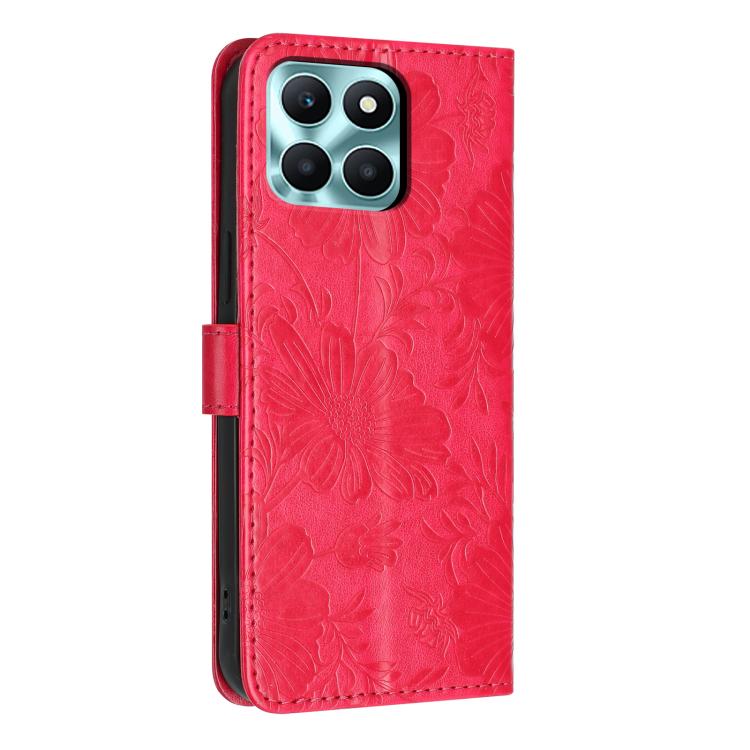 For Honor X6a Sunflower Embossed Leather Phone Case with Small Black Rope