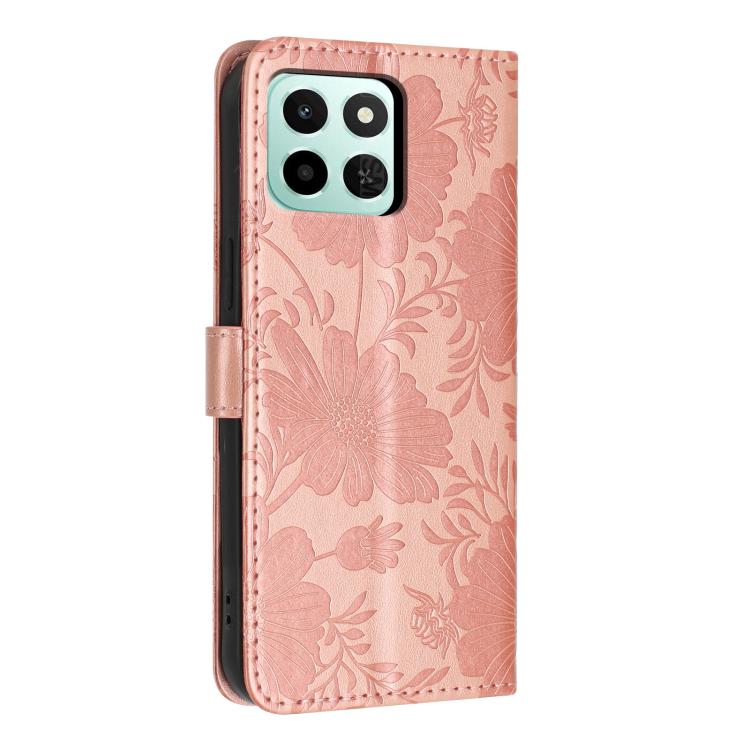 For Honor X6c / X5b 4G Global Sunflower Embossed Leather Phone Case with Small Black Rope