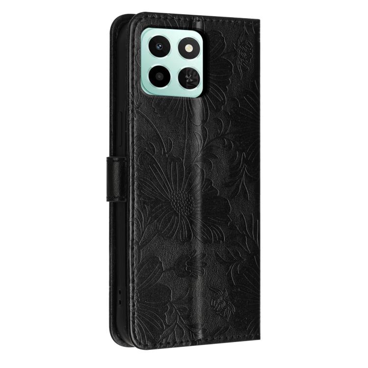 For Honor X6c / X5b 4G Global Sunflower Embossed Leather Phone Case with Small Black Rope