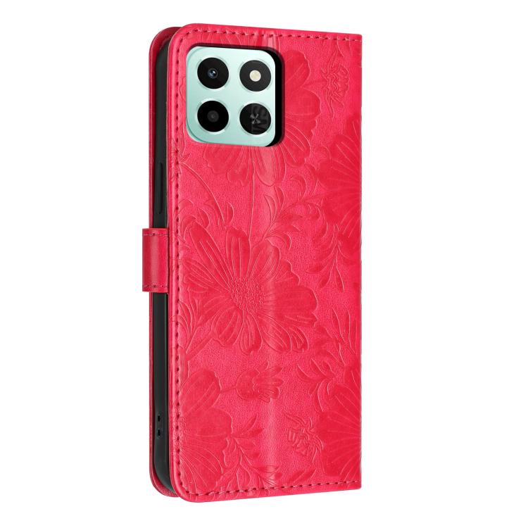 For Honor X6c / X5b 4G Global Sunflower Embossed Leather Phone Case with Small Black Rope