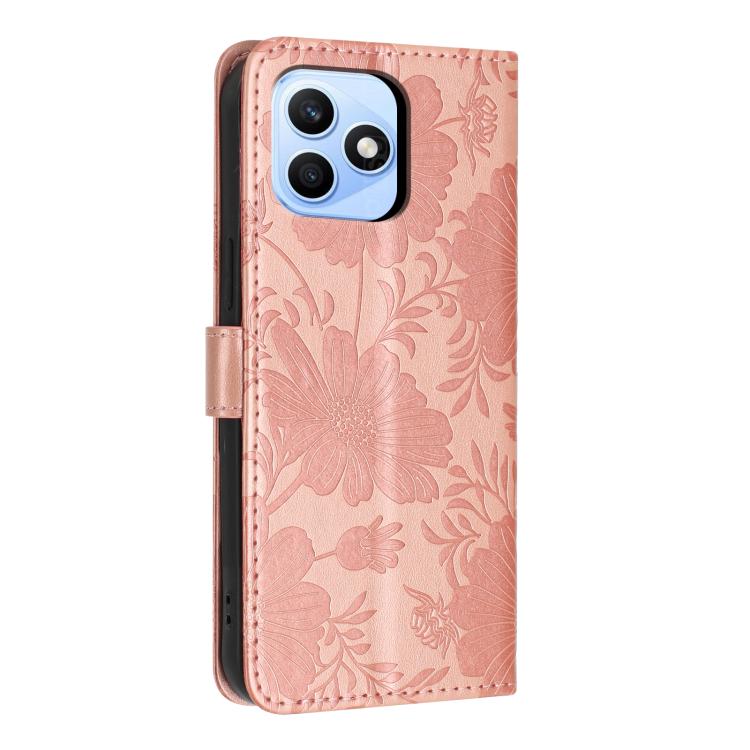 For Honor X8d 4G Global Sunflower Embossed Leather Phone Case with Small Black Rope