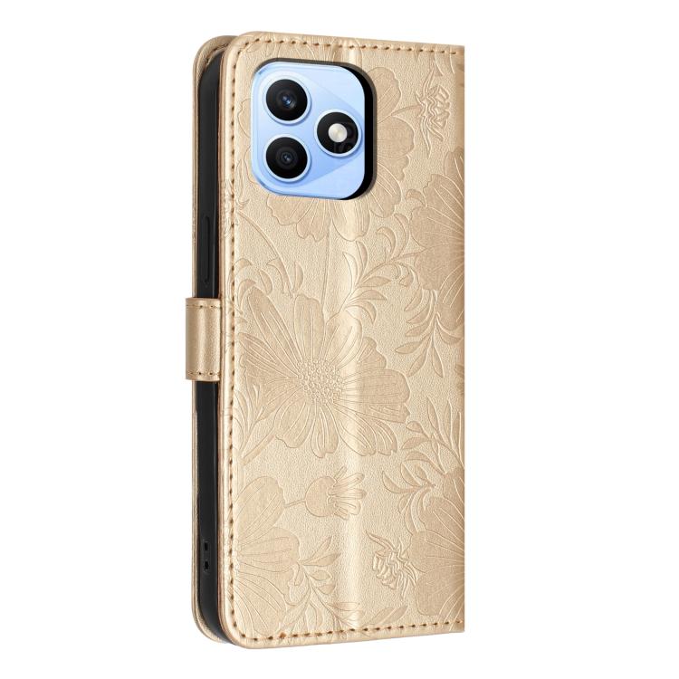 For Honor X8d 4G Global Sunflower Embossed Leather Phone Case with Small Black Rope