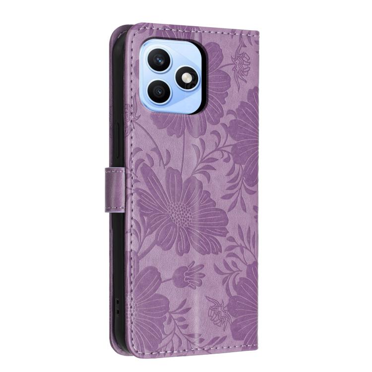 For Honor X8d 4G Global Sunflower Embossed Leather Phone Case with Small Black Rope