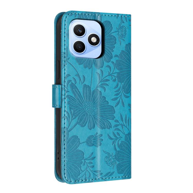 For Honor X8d 4G Global Sunflower Embossed Leather Phone Case with Small Black Rope