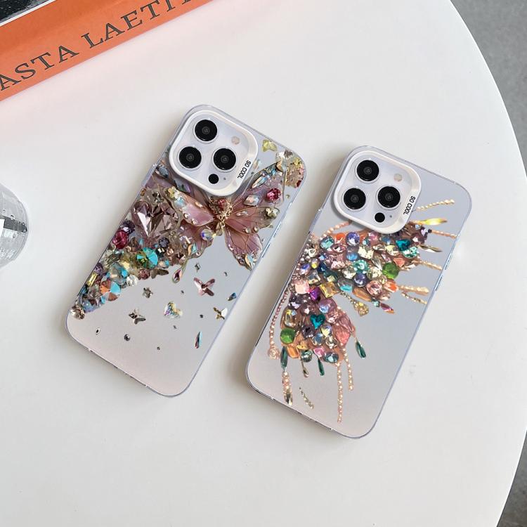 For iPhone 16 Butterfly Pattern Silver Plating PC Hybrid TPU Phone Case
