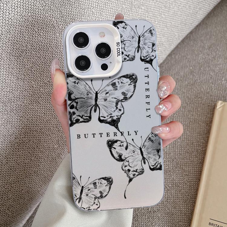For iPhone 15 Pro Max Butterfly Pattern Silver Plating PC Hybrid TPU Phone Case