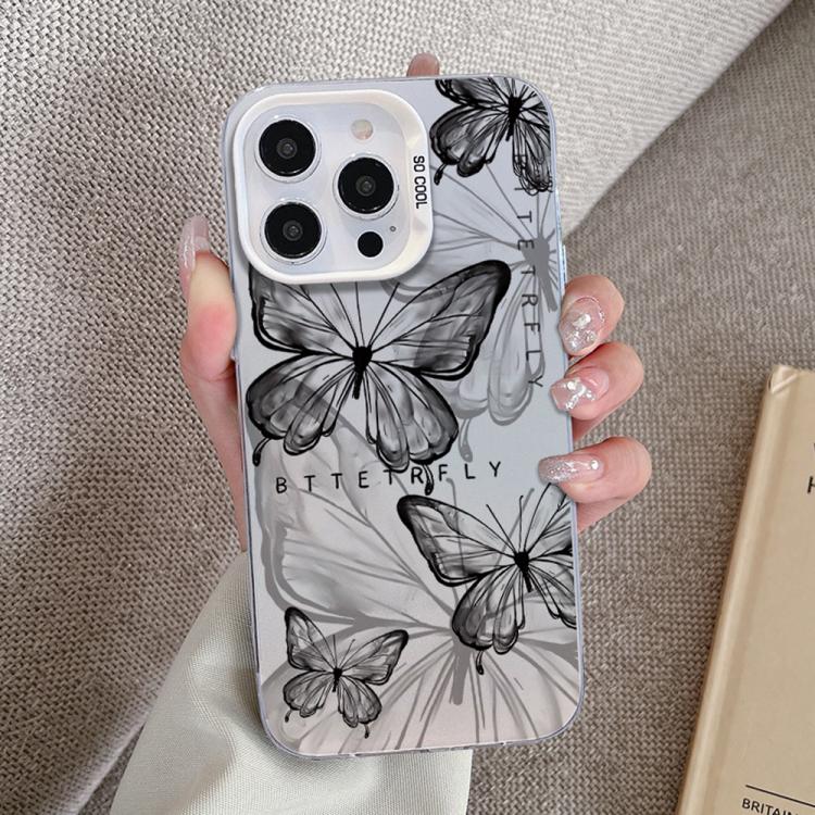 For iPhone 14 Plus Butterfly Pattern Silver Plating PC Hybrid TPU Phone Case