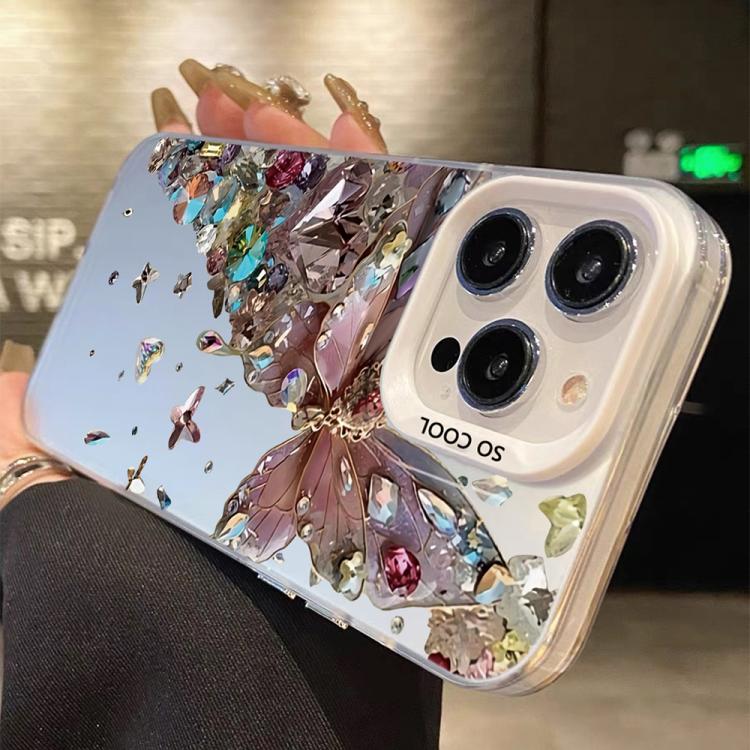 For iPhone 14 Plus Butterfly Pattern Silver Plating PC Hybrid TPU Phone Case