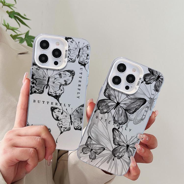 For iPhone 14 Butterfly Pattern Silver Plating PC Hybrid TPU Phone Case