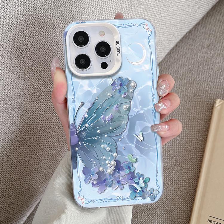For iPhone 14 Pro Max Butterfly Pattern Silver Plating PC Hybrid TPU Phone Case