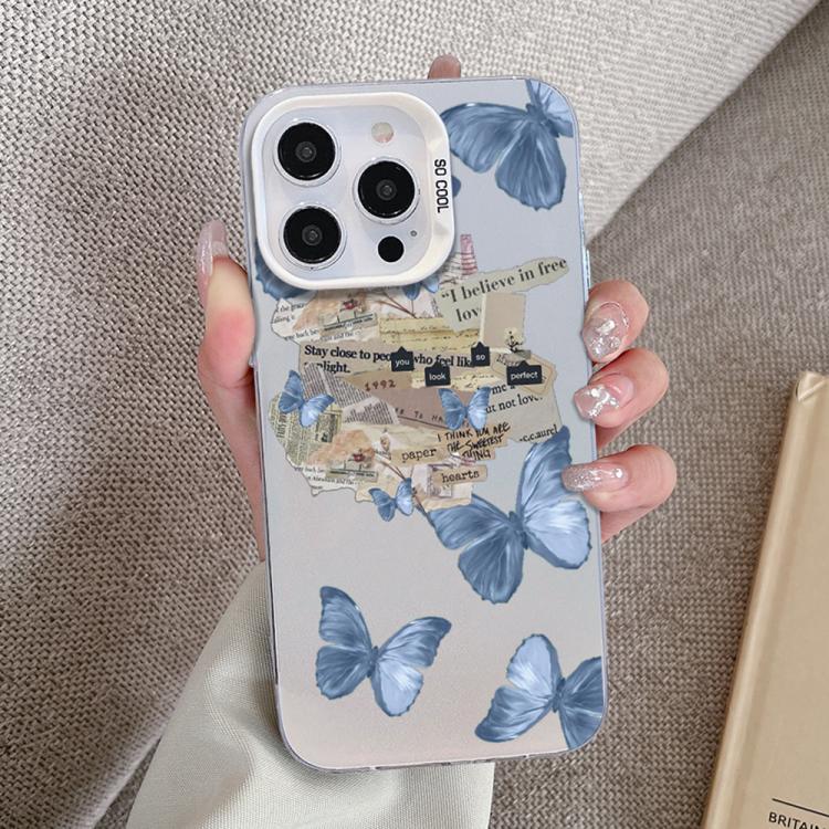 For iPhone SE 2022 / SE 2020 Butterfly Pattern Silver Plating PC Hybrid TPU Phone Case