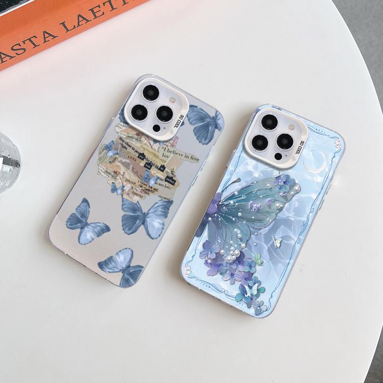 For iPhone SE 2022 / SE 2020 Butterfly Pattern Silver Plating PC Hybrid TPU Phone Case