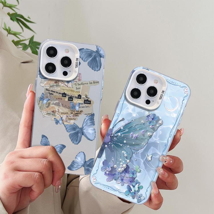 For iPhone XS / X Butterfly Pattern Silver Plating PC Hybrid TPU Phone Case