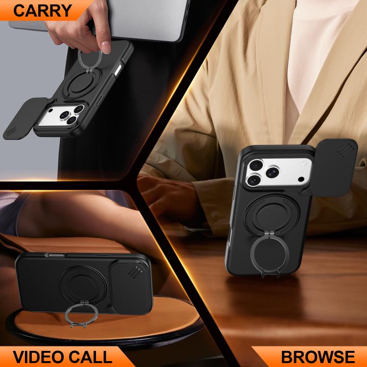 For iPhone 17 Pro Max Camera Sliding Shield Magnetic Rotation Holder Phone Case