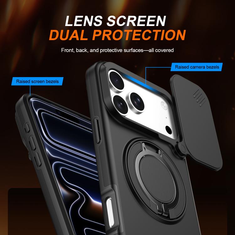 For iPhone 17 Pro Max Camera Sliding Shield Magnetic Rotation Holder Phone Case