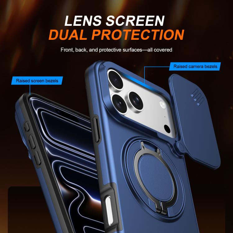 For iPhone 17 Pro Max Camera Sliding Shield Magnetic Rotation Holder Phone Case