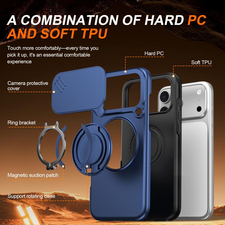 For iPhone 17 Pro Max Camera Sliding Shield Magnetic Rotation Holder Phone Case