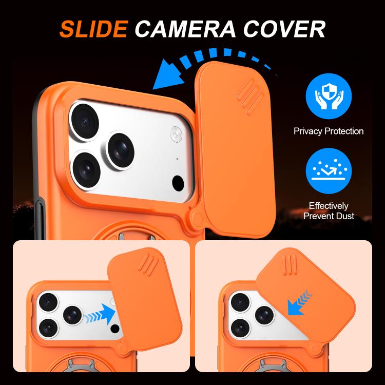 For iPhone 17 Pro Max Camera Sliding Shield Magnetic Rotation Holder Phone Case