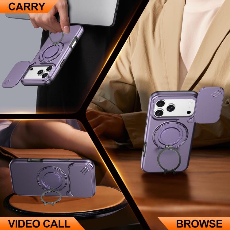 For iPhone 17 Pro Max Camera Sliding Shield Magnetic Rotation Holder Phone Case