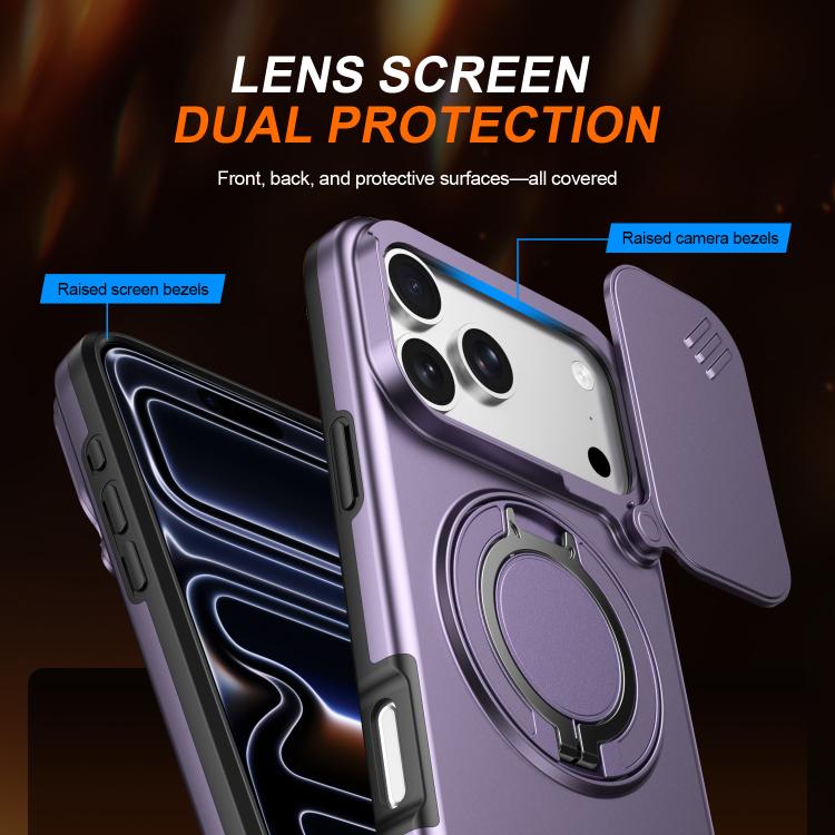For iPhone 17 Pro Max Camera Sliding Shield Magnetic Rotation Holder Phone Case