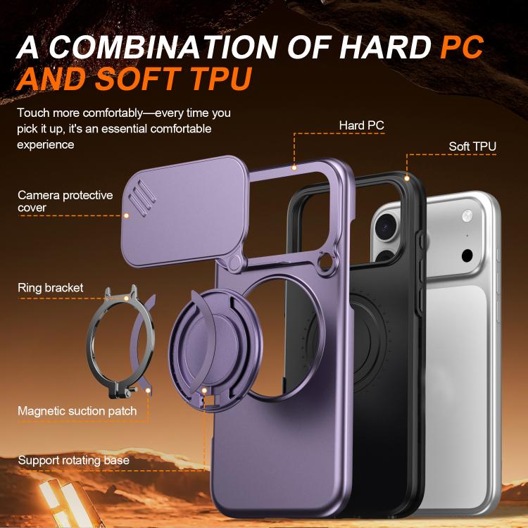 For iPhone 17 Pro Max Camera Sliding Shield Magnetic Rotation Holder Phone Case
