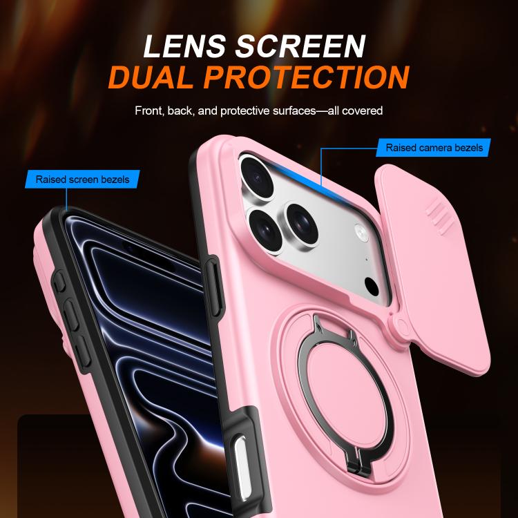 For iPhone 17 Pro Max Camera Sliding Shield Magnetic Rotation Holder Phone Case