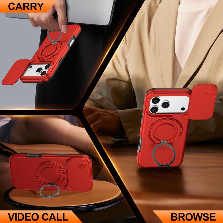 For iPhone 17 Pro Max Camera Sliding Shield Magnetic Rotation Holder Phone Case