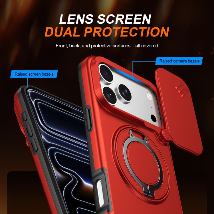 For iPhone 17 Pro Max Camera Sliding Shield Magnetic Rotation Holder Phone Case