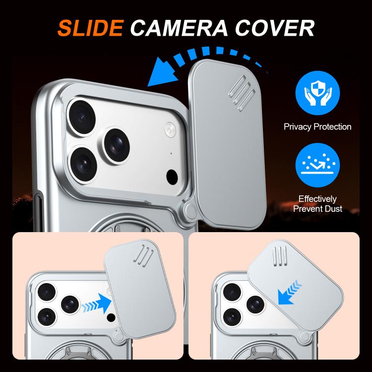 For iPhone 17 Pro Max Camera Sliding Shield Magnetic Rotation Holder Phone Case