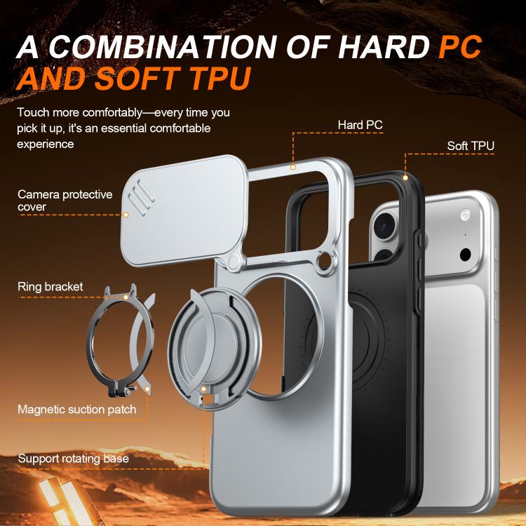 For iPhone 17 Pro Max Camera Sliding Shield Magnetic Rotation Holder Phone Case