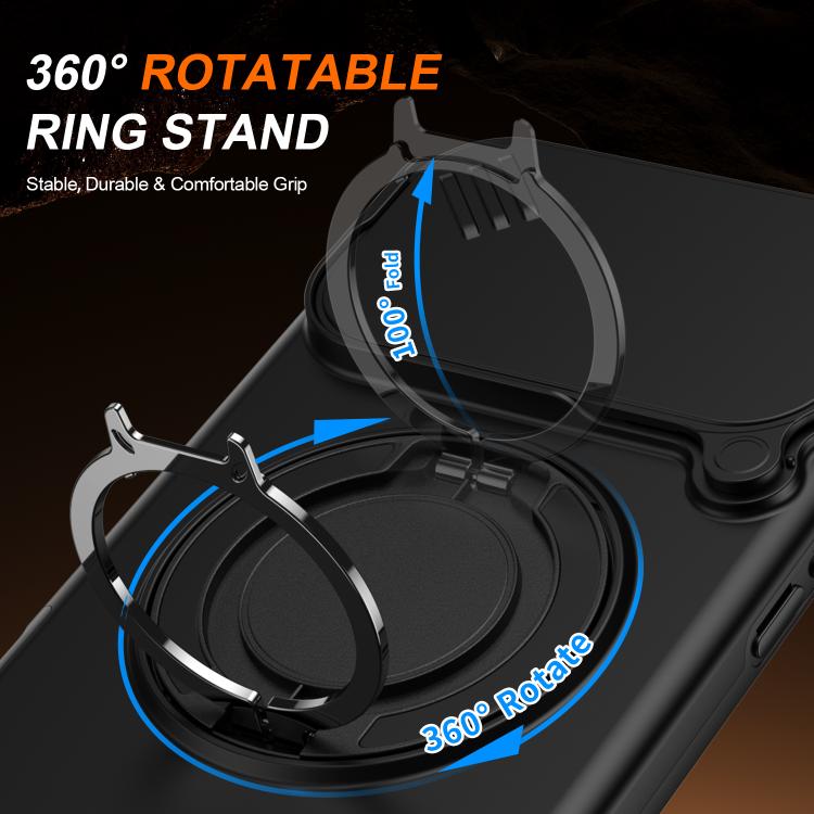 For iPhone 17 Pro Camera Sliding Shield Magnetic Rotation Holder Phone Case