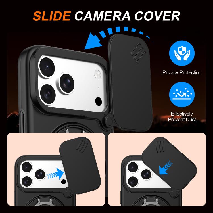 For iPhone 17 Pro Camera Sliding Shield Magnetic Rotation Holder Phone Case