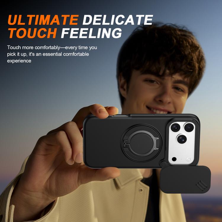 For iPhone 17 Pro Camera Sliding Shield Magnetic Rotation Holder Phone Case