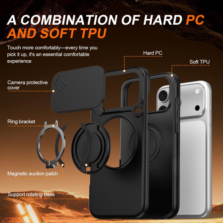 For iPhone 17 Pro Camera Sliding Shield Magnetic Rotation Holder Phone Case