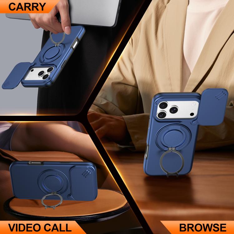 For iPhone 17 Pro Camera Sliding Shield Magnetic Rotation Holder Phone Case