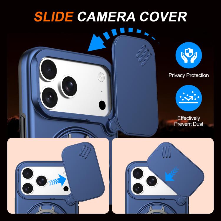 For iPhone 17 Pro Camera Sliding Shield Magnetic Rotation Holder Phone Case