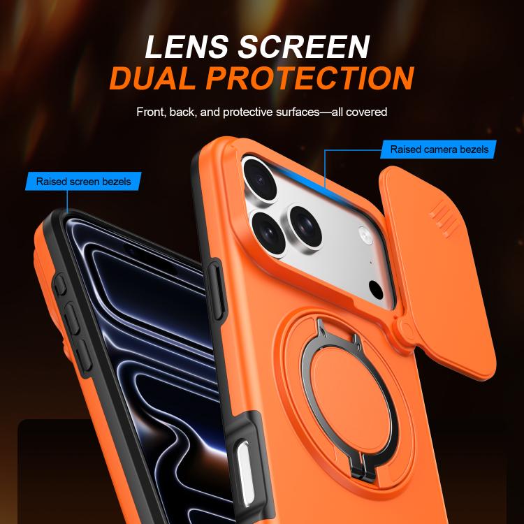 For iPhone 17 Pro Camera Sliding Shield Magnetic Rotation Holder Phone Case