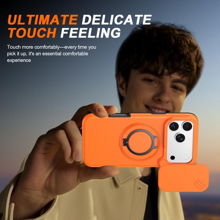 For iPhone 17 Pro Camera Sliding Shield Magnetic Rotation Holder Phone Case