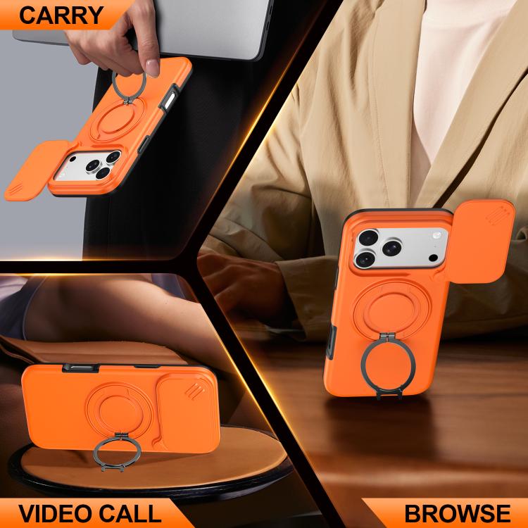 For iPhone 17 Pro Camera Sliding Shield Magnetic Rotation Holder Phone Case