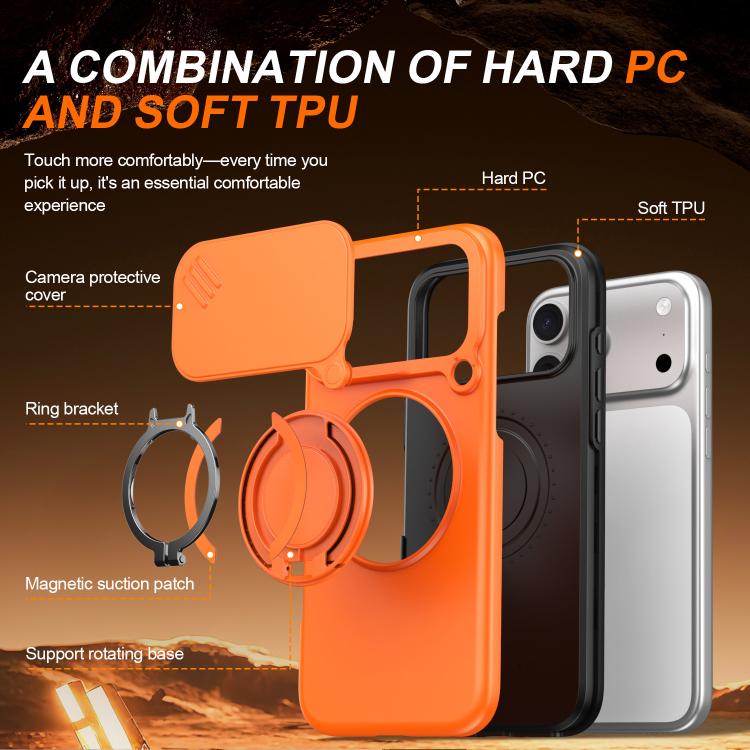 For iPhone 17 Pro Camera Sliding Shield Magnetic Rotation Holder Phone Case