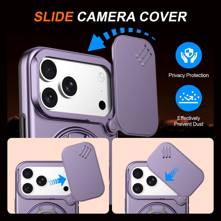 For iPhone 17 Pro Camera Sliding Shield Magnetic Rotation Holder Phone Case