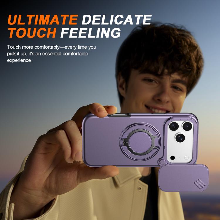 For iPhone 17 Pro Camera Sliding Shield Magnetic Rotation Holder Phone Case